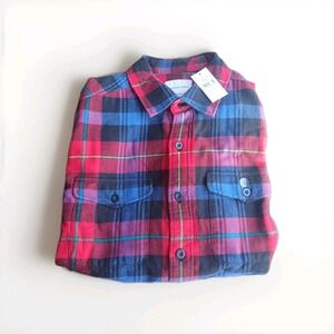 NWT American Eagle Outfitters Men's S Small Red Blue Plaid Flannel Classic Fit
